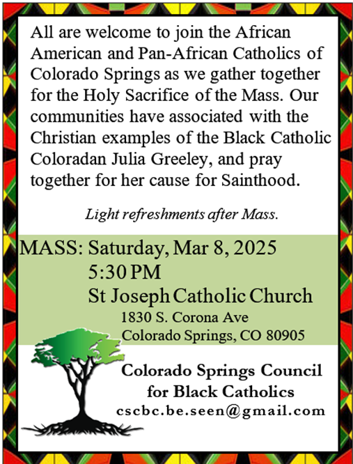 Holy Sacrifice of the Mass sponsored by the Colorado Springs Council for Black Catholics